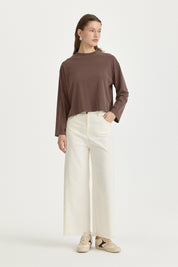 Canvas Wide-Leg Cotton Basic Trousers - Ecru