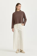 Canvas Wide-Leg Cotton Basic Trousers - Ecru