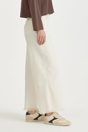 Canvas Wide-Leg Cotton Basic Trousers - Ecru