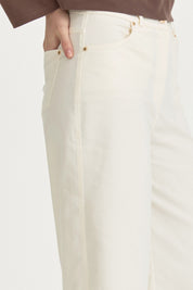 Canvas Wide-Leg Cotton Basic Trousers - Ecru