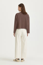 Canvas Wide-Leg Cotton Basic Trousers - Ecru