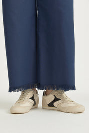 Canvas Wide-Leg Cotton Basic Trousers - Indigo