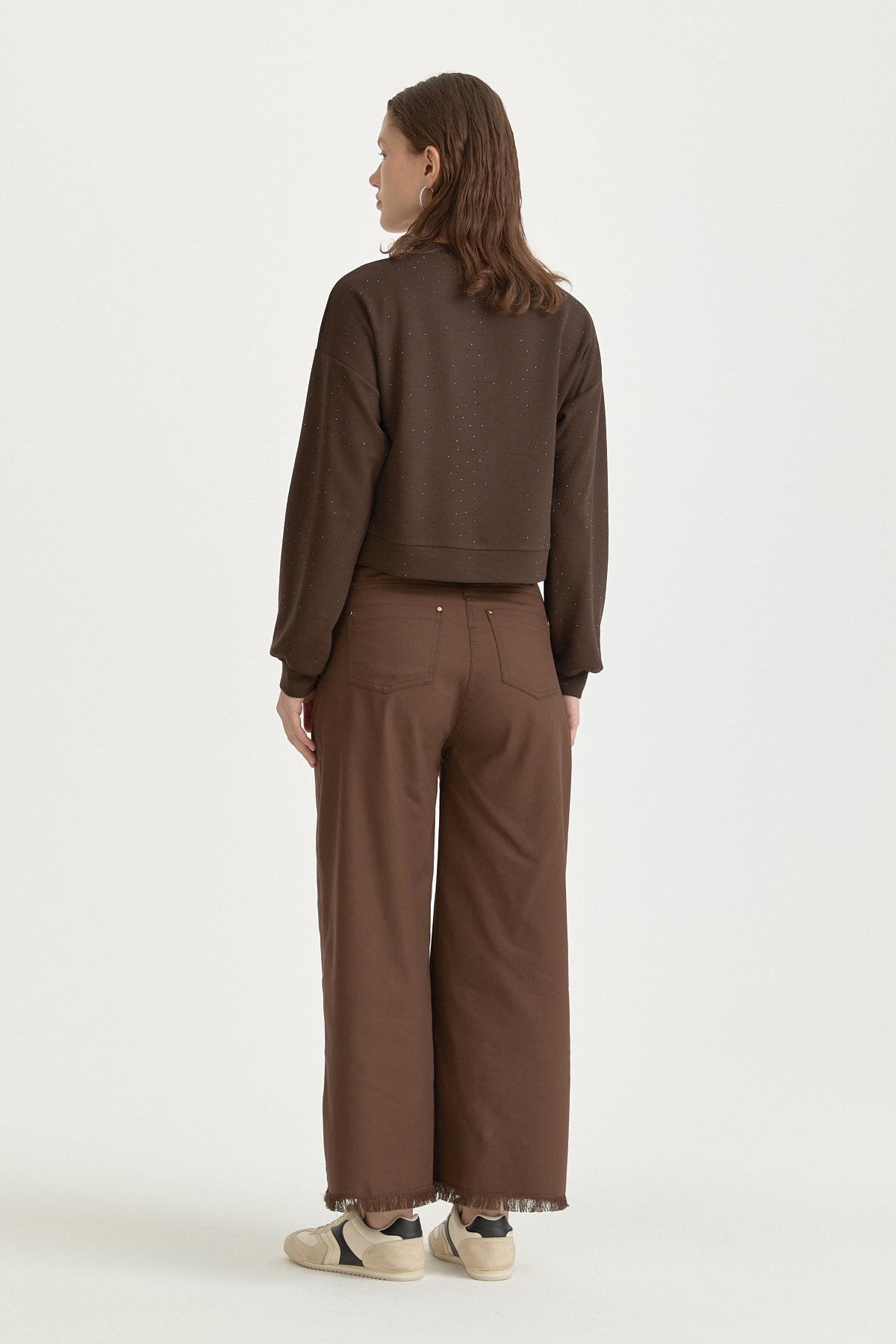 Canvas Wide-Leg Cotton Basic Trousers - Coffee
