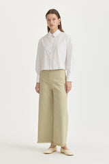 Canvas Wide-Leg Cotton Basic Pants - Thyme
