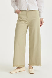 Canvas Wide-Leg Cotton Basic Pants - Thyme