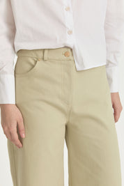 Canvas Wide-Leg Cotton Basic Pants - Thyme