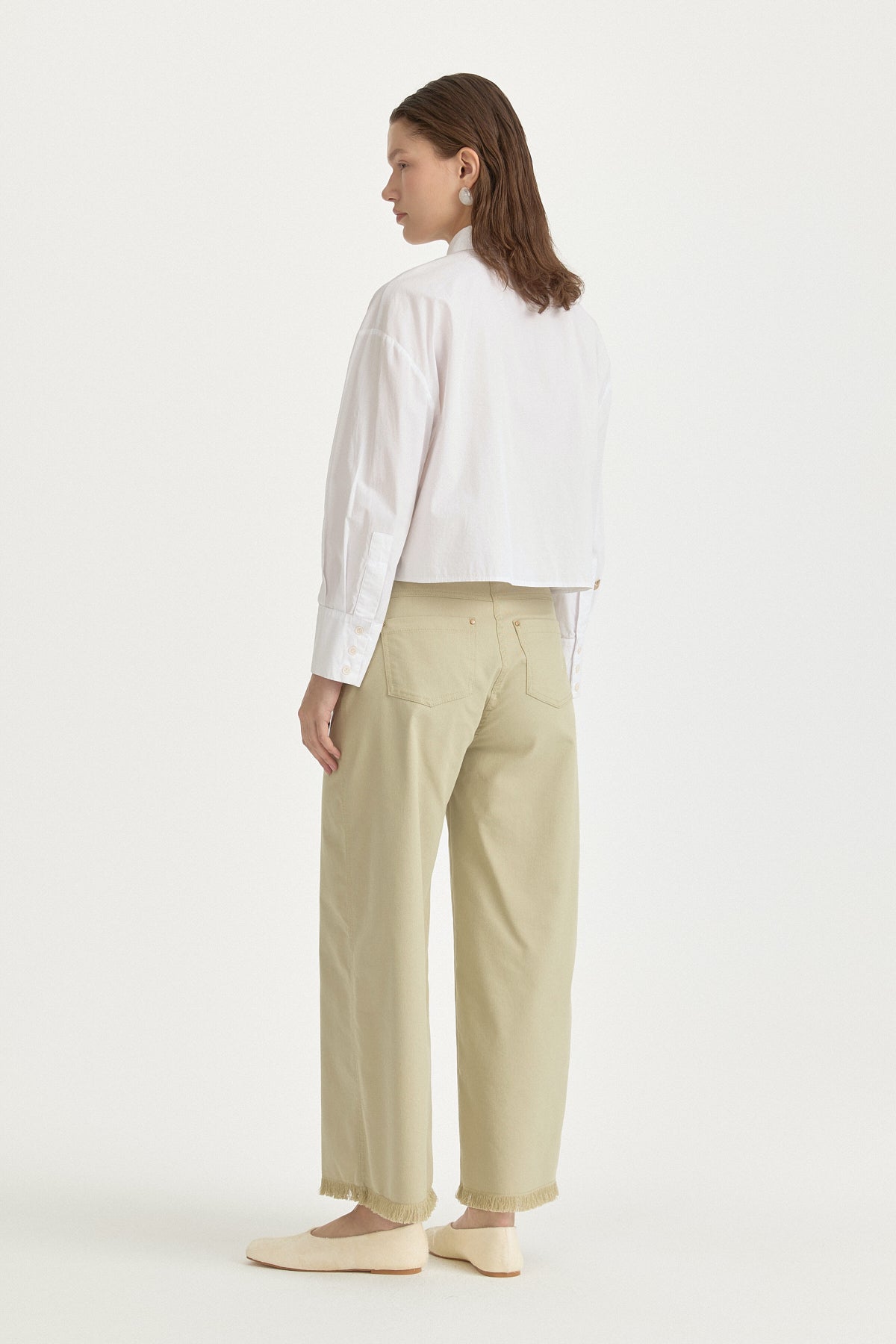 Canvas Wide-Leg Cotton Basic Pants - Thyme