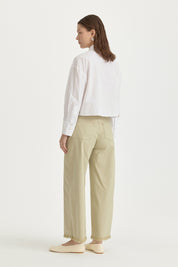 Canvas Wide-Leg Cotton Basic Pants - Thyme