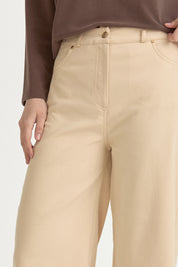 Kanvas Bol Paça Pamuk Basic Pantolon - Krem