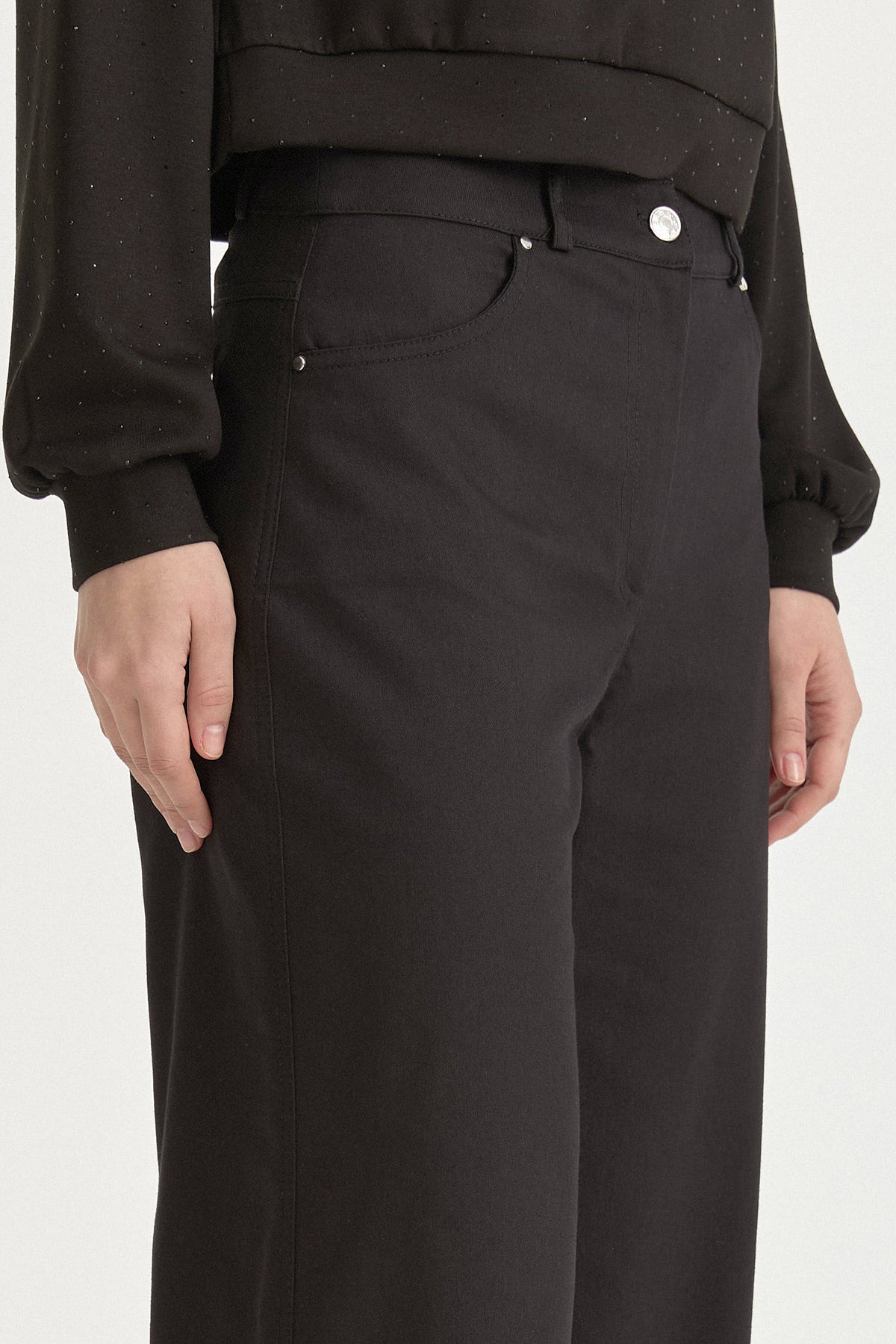 Kanvas Bol Paça Pamuk Basic Pantolon - Siyah