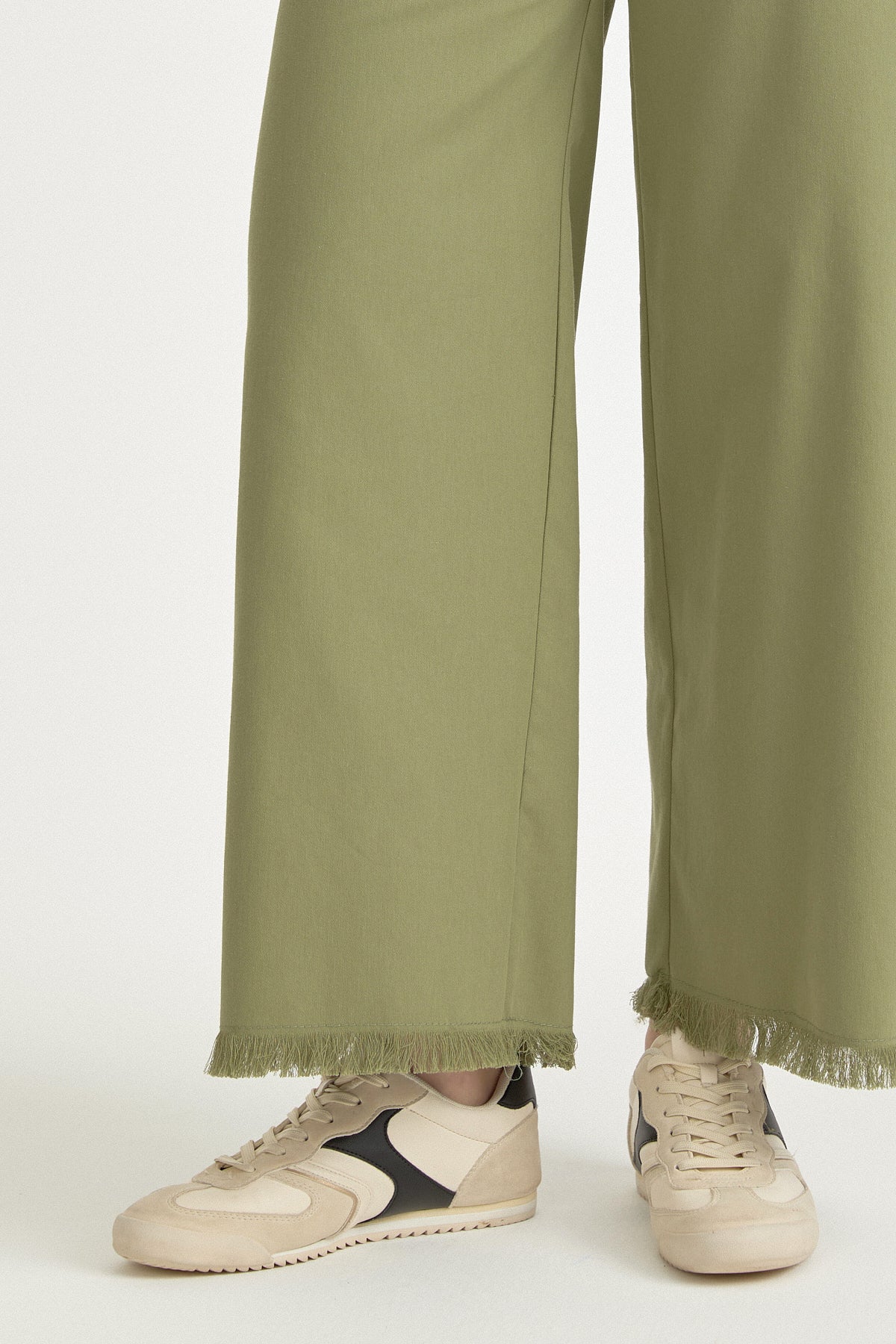 Canvas Wide Leg Cotton Basic Trousers - Green