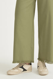 Canvas Wide Leg Cotton Basic Trousers - Green