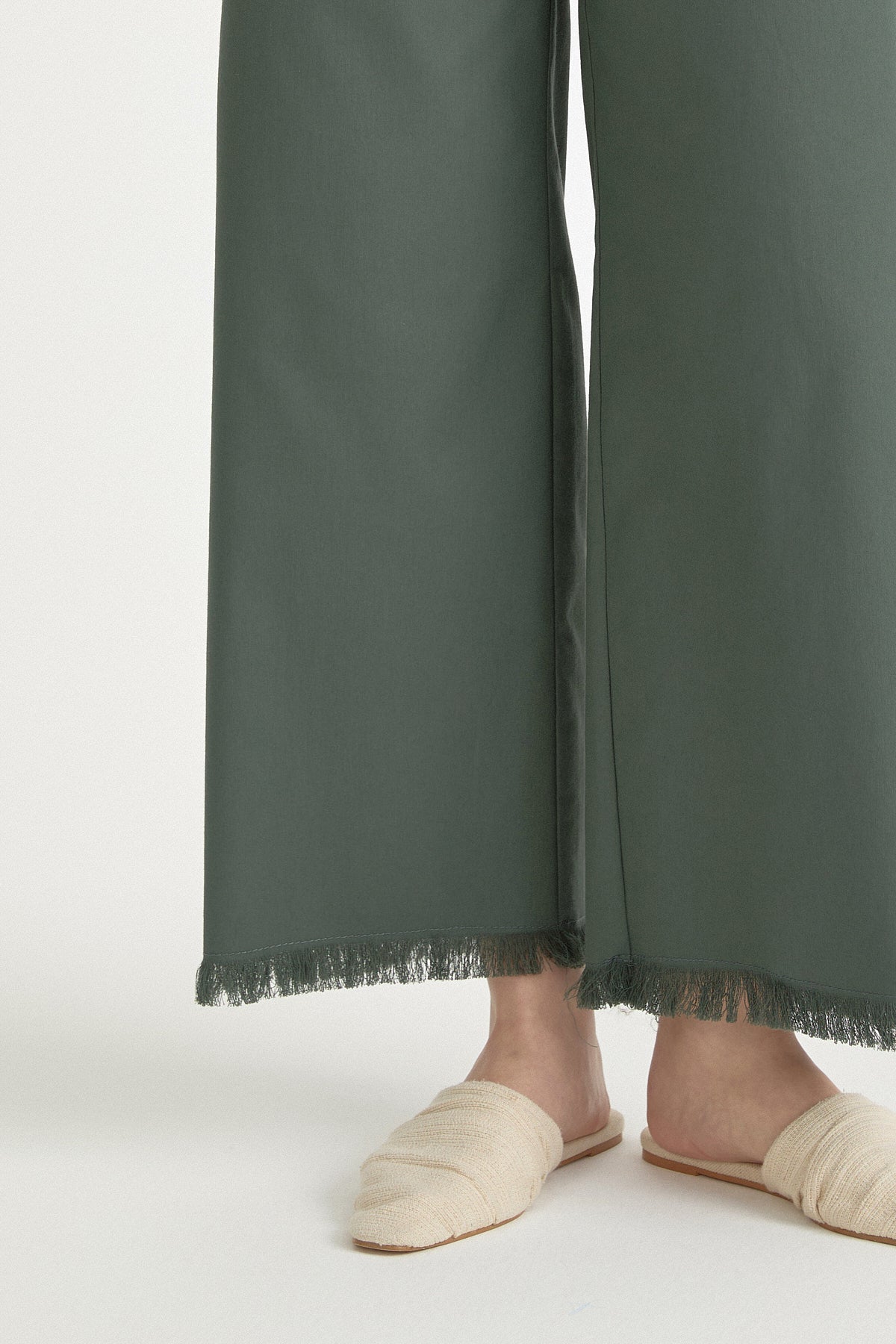 Kanvas Bol Paça Pamuk Basic Pantolon - Zümrüt