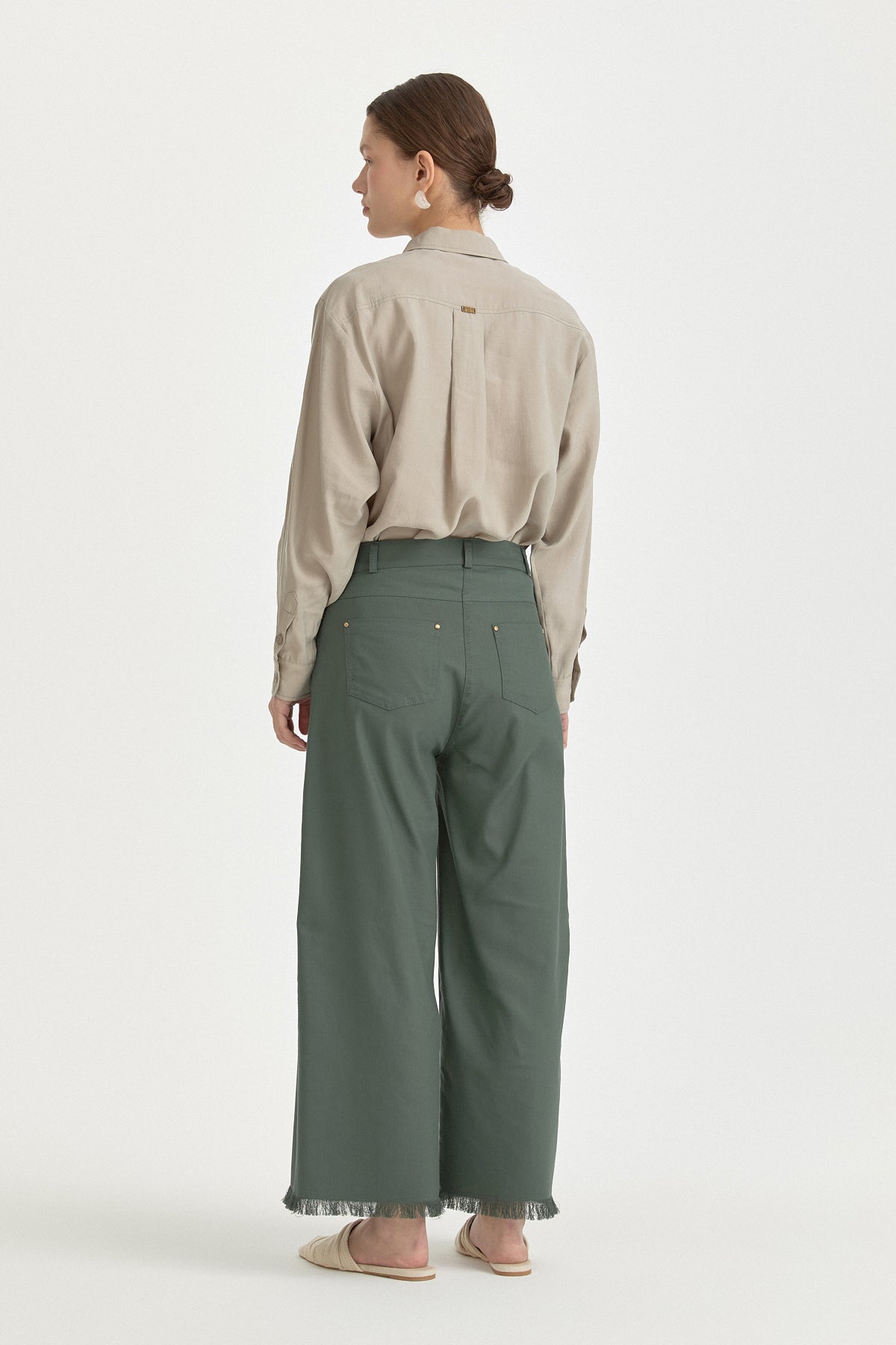 Kanvas Bol Paça Pamuk Basic Pantolon - Zümrüt