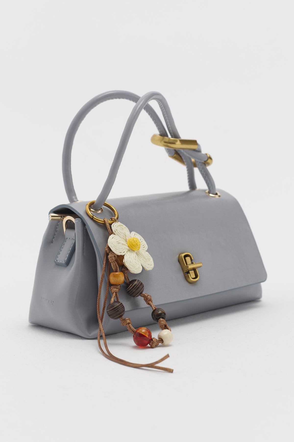 Flap Crossbody Bag with Charm Accessory - Blue