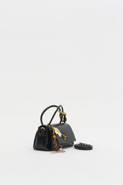 Black Cross-Body Bag with Flap and Charm Accessory