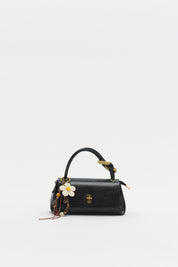 Black Cross-Body Bag with Flap and Charm Accessory
