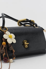 Black Cross-Body Bag with Flap and Charm Accessory
