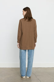 Quilted Trim Stand-Collar Viscose Tunic - Light Brown