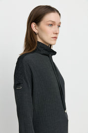 Quilted Trim Stand-Collar Viscose Tunic - Anthracite