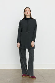 Quilted Trim Stand-Collar Viscose Tunic - Anthracite