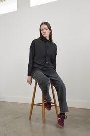 Quilted Trim Stand-Collar Viscose Tunic - Anthracite