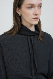 Quilted Trim Stand-Collar Viscose Tunic - Anthracite