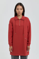 Quilted Trim Sweatshirt - Tile Red