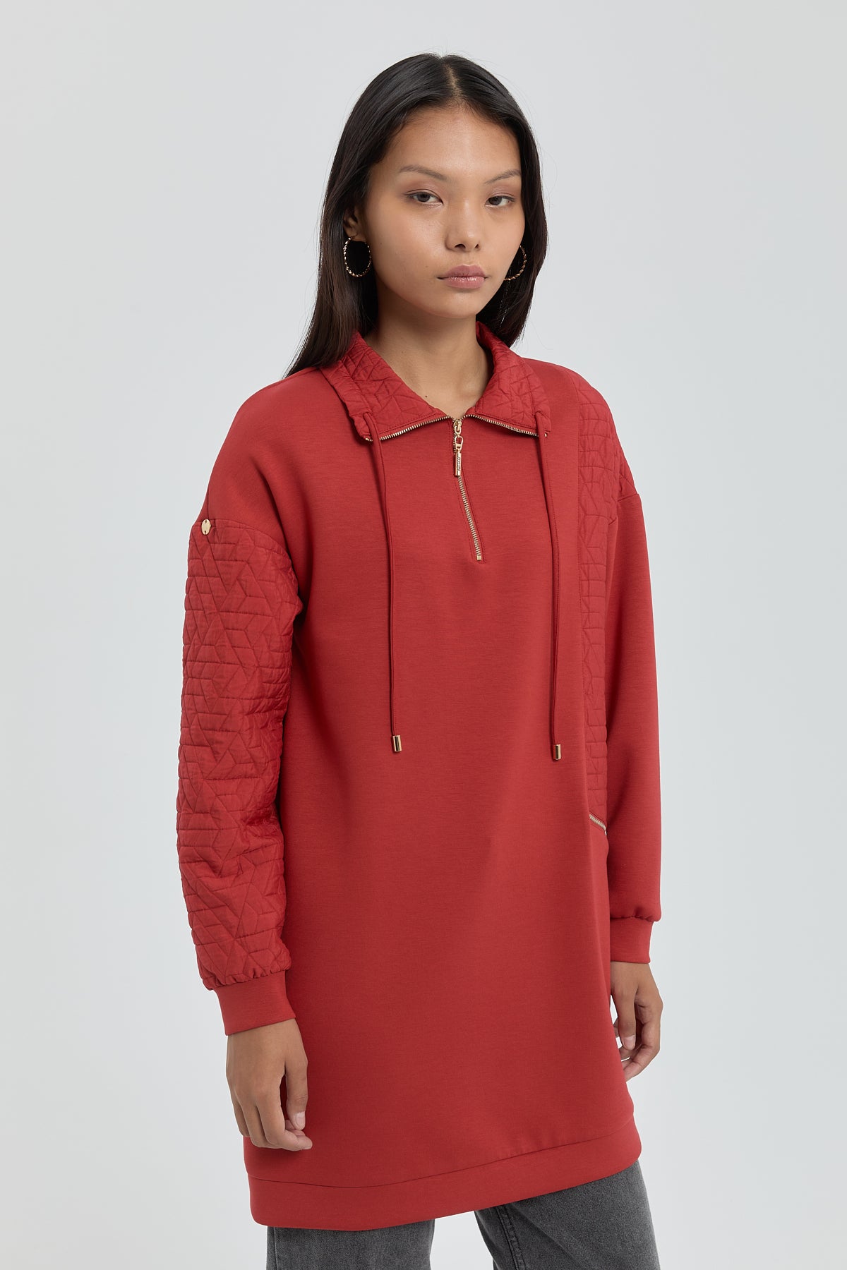 Quilted Trim Sweatshirt - Tile Red
