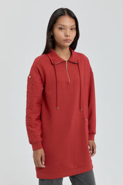 Quilted Trim Sweatshirt - Tile Red