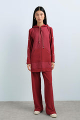 Quilted Mixed Trousers Wear-and-Go Set - Burgundy