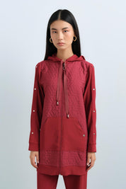 Quilted Mixed Trousers Wear-and-Go Set - Burgundy
