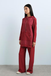 Quilted Mixed Trousers Wear-and-Go Set - Burgundy