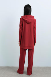 Quilted Mixed Trousers Wear-and-Go Set - Burgundy
