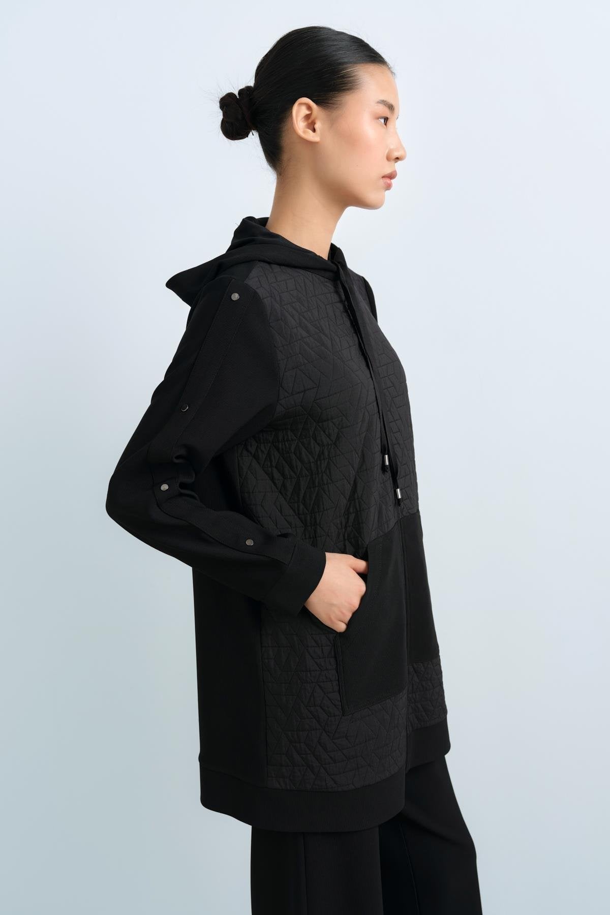 Quilted Mixed Trousers Ready-to-Wear Set - Black