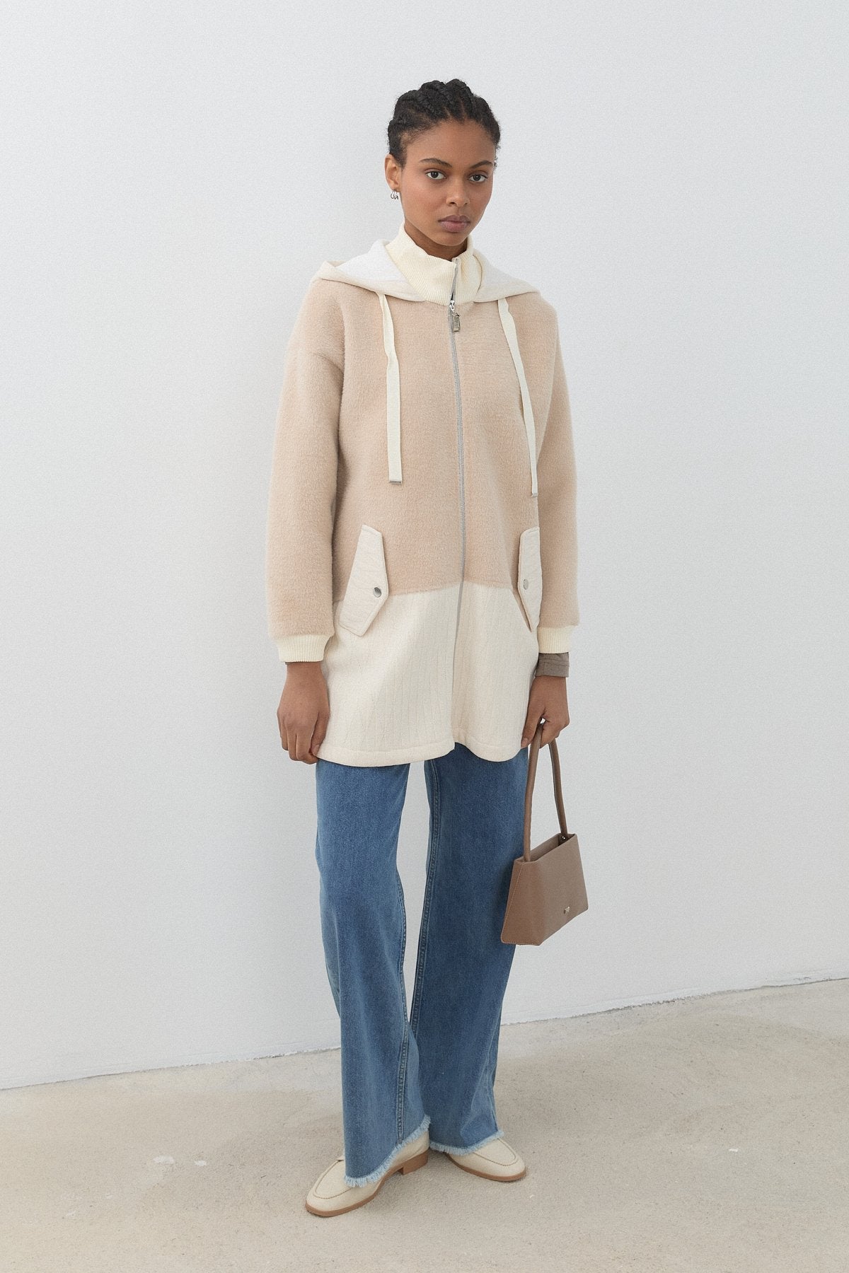 Hooded Angora Coat - Beige