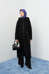 Hooded Quilted Coat - Black