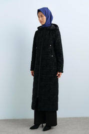 Hooded Quilted Coat - Black