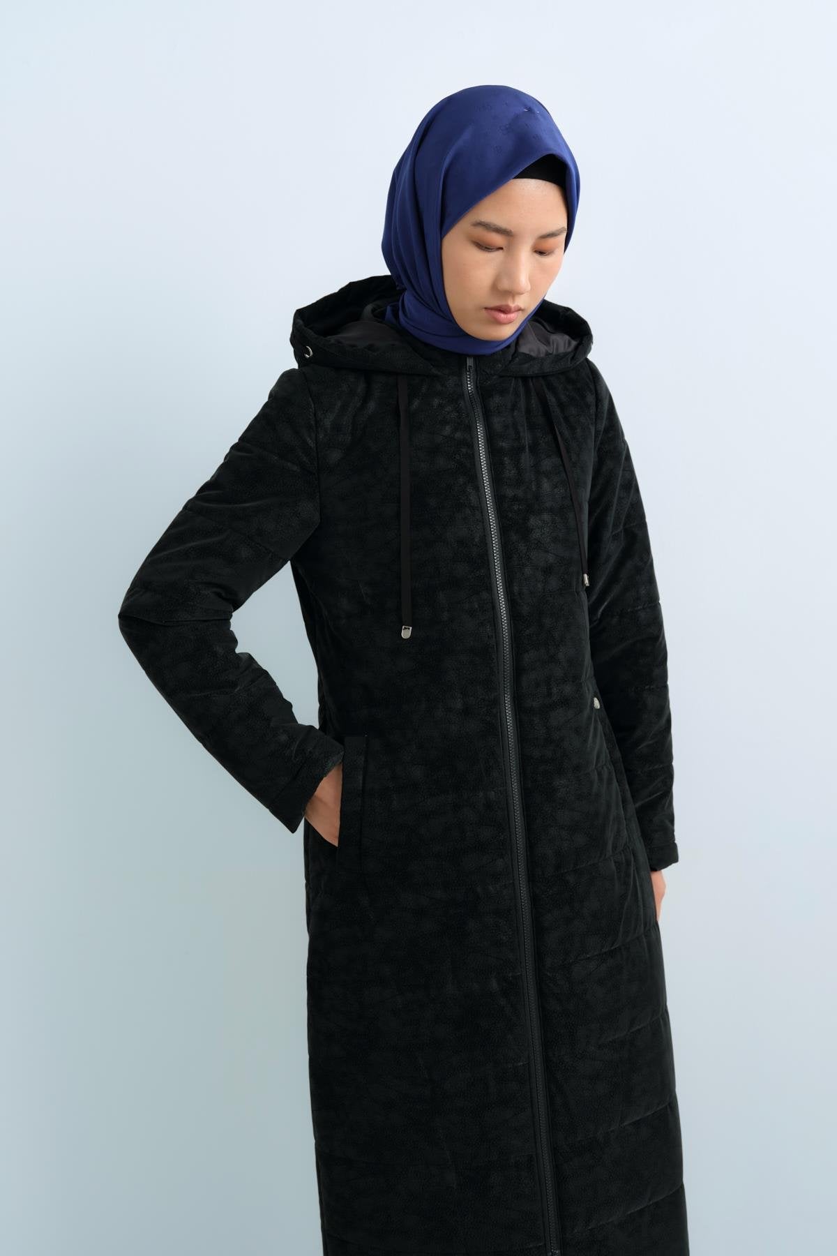Hooded Quilted Coat - Black