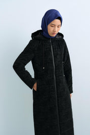 Hooded Quilted Coat - Black