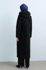 Hooded Quilted Coat - Black