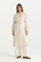 Hooded Belted Modal Cardigan - Ecru