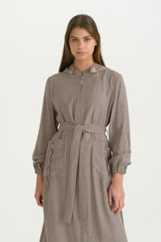 Hooded Belted Modal Cardigan - Gray