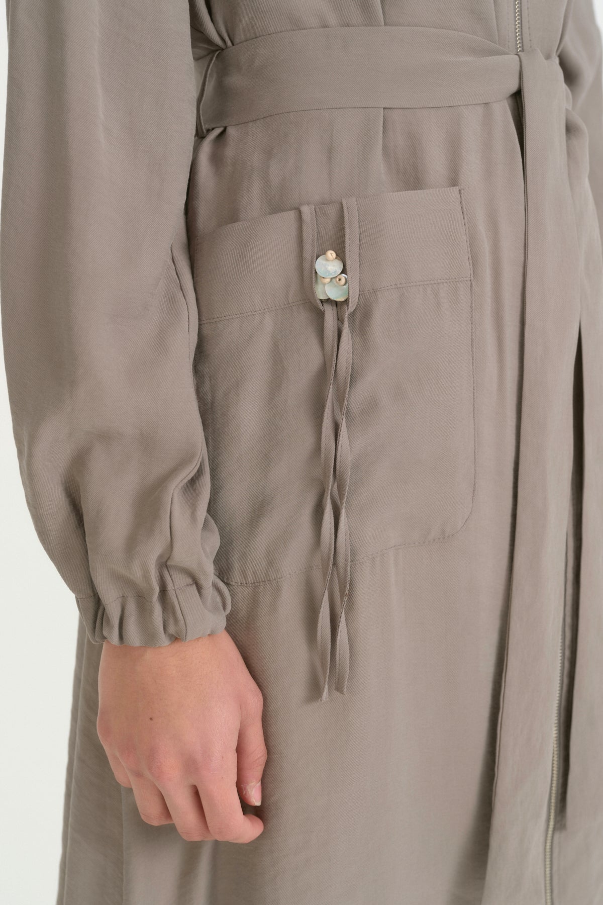 Hooded Belted Modal Cardigan - Gray
