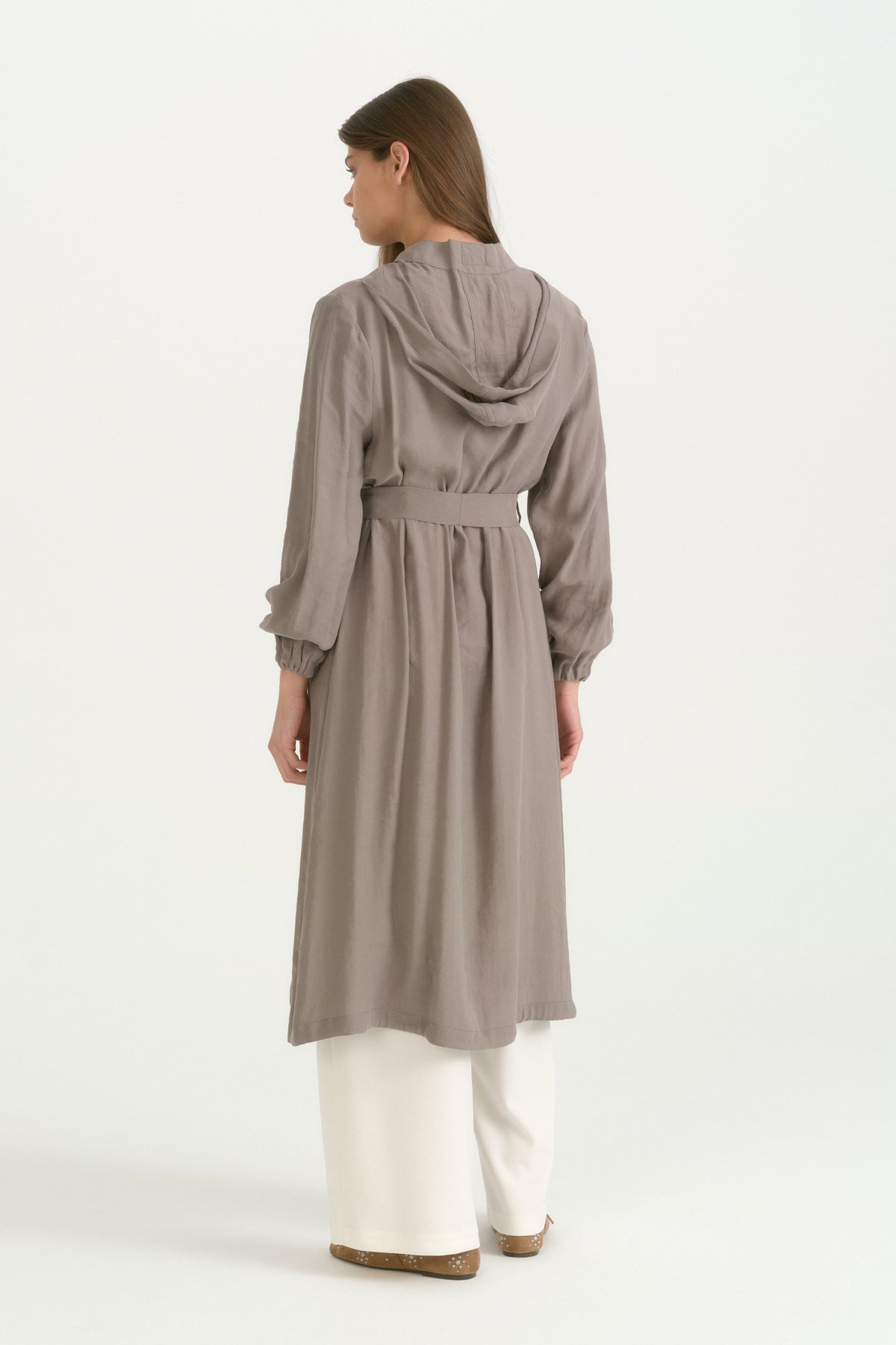 Hooded Belted Modal Cardigan - Gray