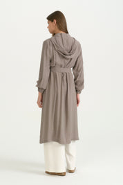 Hooded Belted Modal Cardigan - Gray