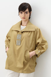 Square Embellished Shirt Cotton Tunic - Thyme