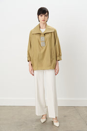 Square Embellished Shirt Cotton Tunic - Thyme