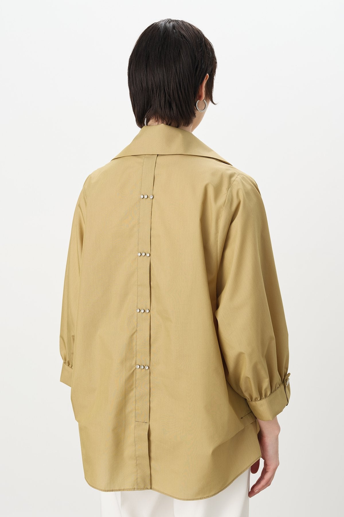 Square Embellished Shirt Cotton Tunic - Thyme