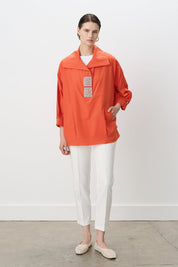 Square Embellished Shirt Cotton Tunic - Orange